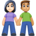 👩🏻‍🤝‍👨🏽 woman and man holding hands: light skin tone, medium skin tone display on Facebook